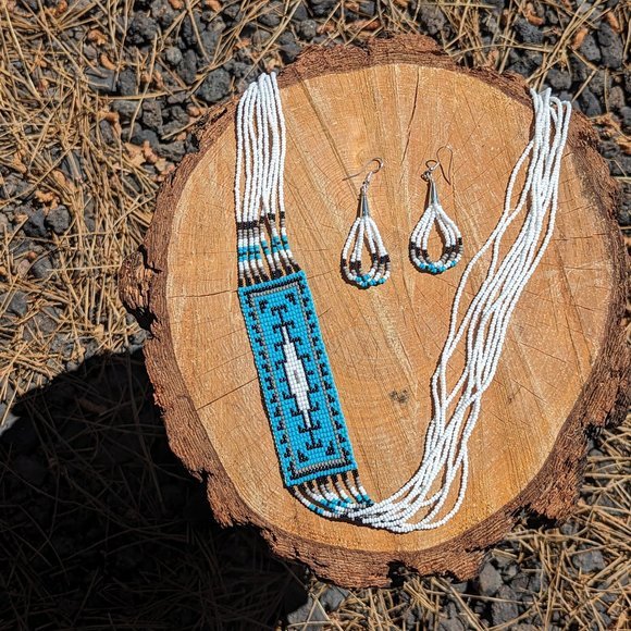 Navajo Handmade Beaded Necklace Earrings Set Historical Rug Design ***‎ - Picture 3 of 9